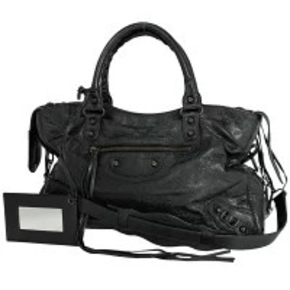 Balenciaga The City Shoulder Bag Handbag Leather Black